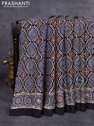 Modal silk saree black with allover ajrakh prints & sequin work and mirror sequin work pallu
