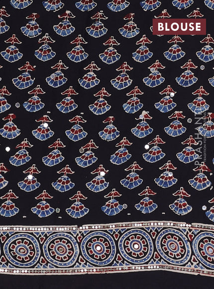 Modal silk saree black with allover ajrakh prints & sequin work and mirror sequin work pallu