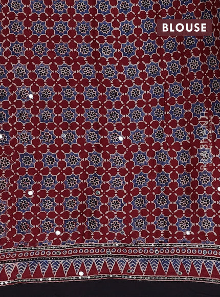 Modal silk saree maroon and black with allover ajrakh prints & sequin work and mirror sequin work pallu