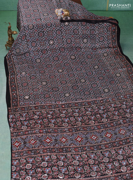 Modal silk saree black with allover ajrakh prints & sequin work and mirror sequin work pallu