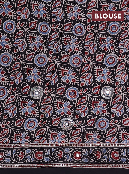 Modal silk saree black with allover ajrakh prints & sequin work and mirror sequin work pallu