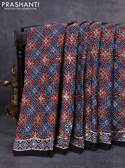 Modal silk saree indigo blue and black with allover ajrakh prints & sequin work and mirror sequin work pallu