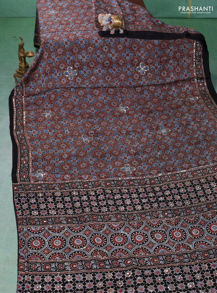 Modal silk saree maroon and black with allover ajrakh prints & sequin work and mirror sequin work pallu