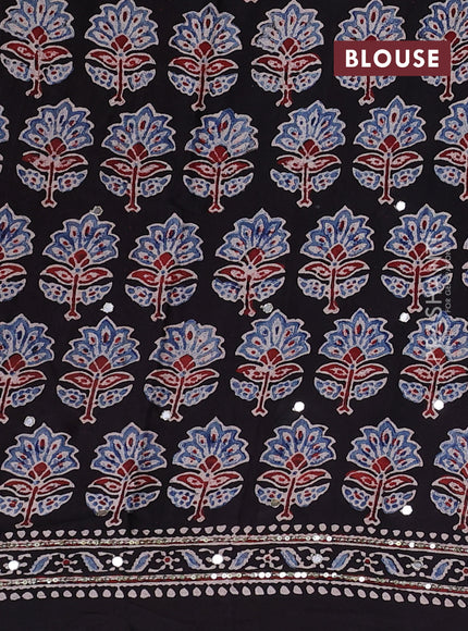 Modal silk saree black with allover ajrakh prints & sequin work and mirror sequin work pallu