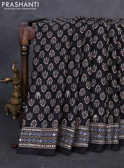 Modal silk saree black with allover ajrakh prints & sequin work and mirror sequin work pallu