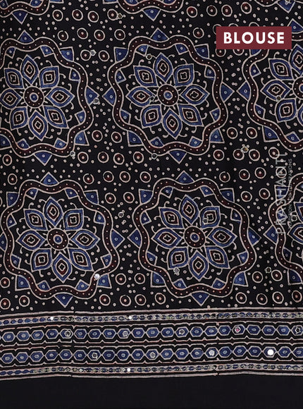 Modal silk saree black with allover ajrakh prints & sequin work and mirror sequin work pallu