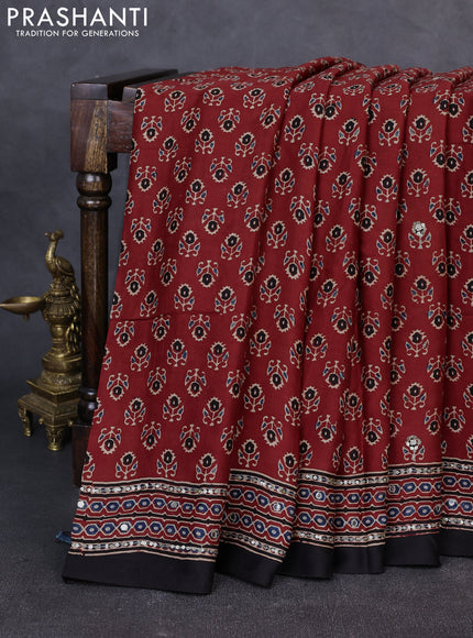 Modal silk saree maroon and black with allover ajrakh prints & sequin work and mirror sequin work pallu