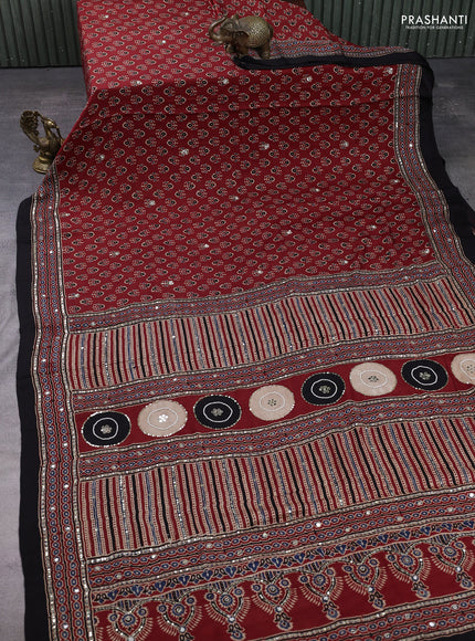 Modal silk saree maroon and black with allover ajrakh prints & sequin work and mirror sequin work pallu