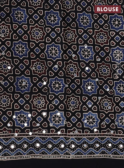 Modal silk saree black with allover ajrakh prints & sequin work and mirror sequin work pallu