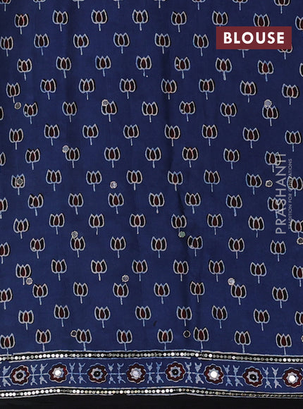 Modal silk saree indigo blue and black with allover ajrakh prints & sequin work and mirror sequin work pallu