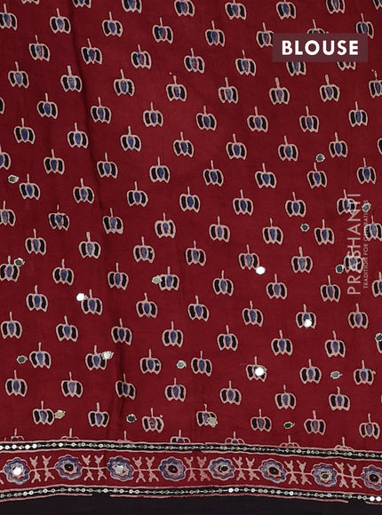 Modal silk saree maroon and black with allover ajrakh prints & sequin work and mirror sequin work pallu