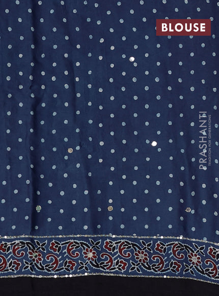 Modal silk saree indigo blue and black with allover ajrakh prints & sequin work and mirror sequin work pallu