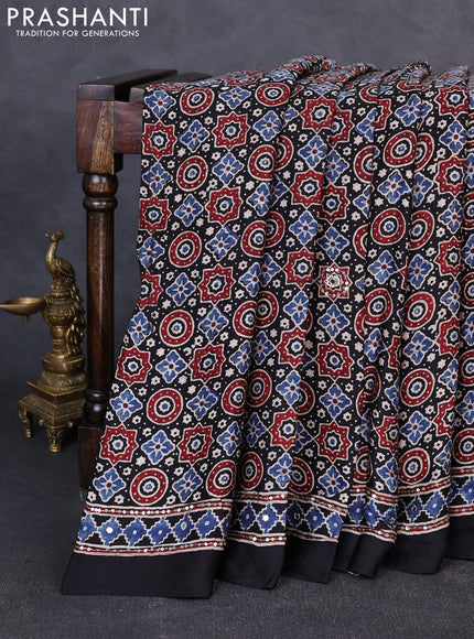 Modal silk saree black with allover ajrakh prints & sequin work and mirror sequin work pallu