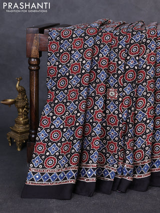 Modal silk saree black with allover ajrakh prints & sequin work and mirror sequin work pallu