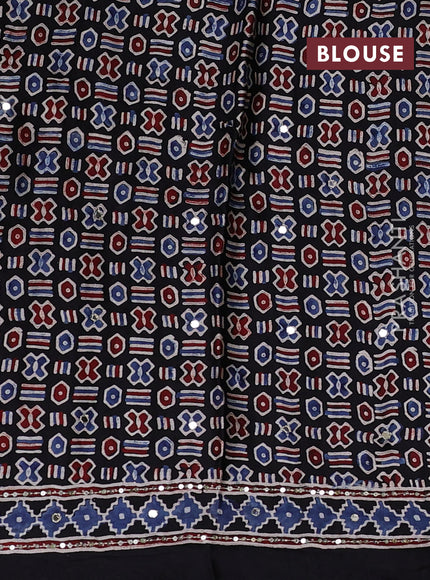Modal silk saree black with allover ajrakh prints & sequin work and mirror sequin work pallu