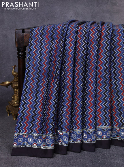 Modal silk saree indigo blue and black with allover ajrakh prints & sequin work and mirror sequin work pallu