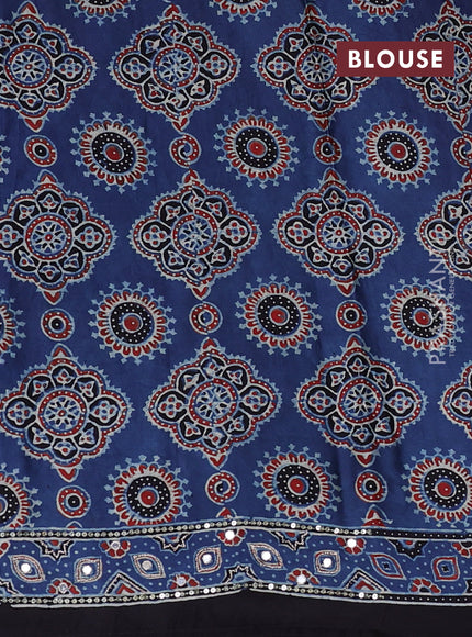 Modal silk saree indigo blue and black with allover ajrakh prints & sequin work and mirror sequin work pallu