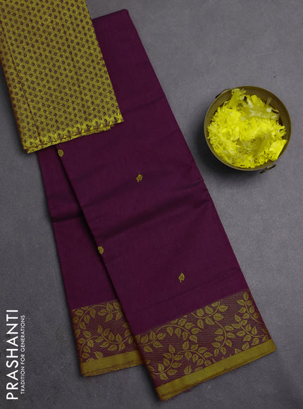 Chettinad cotton saree purple and mustard yellow with thread woven buttas and thread woven border
