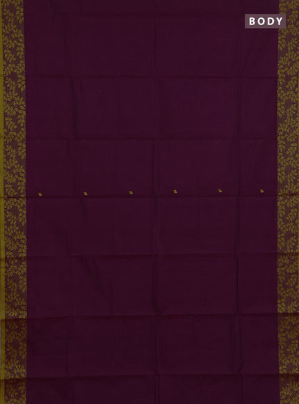 Chettinad cotton saree purple and mustard yellow with thread woven buttas and thread woven border