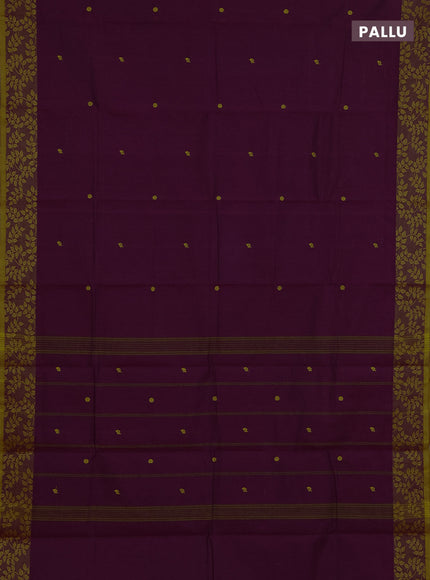 Chettinad cotton saree purple and mustard yellow with thread woven buttas and thread woven border
