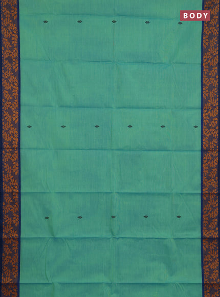 Chettinad cotton saree teal green and blue with thread woven buttas and thread woven border