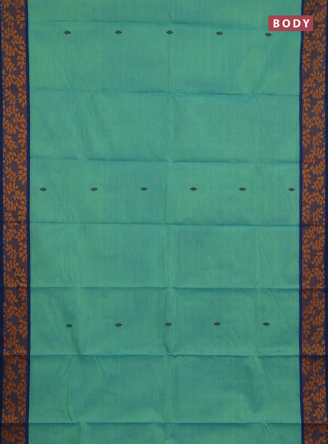 Chettinad cotton saree teal green and blue with thread woven buttas and thread woven border