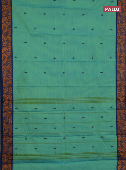 Chettinad cotton saree teal green and blue with thread woven buttas and thread woven border