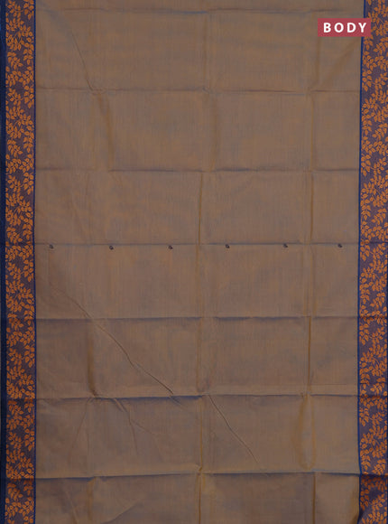 Chettinad cotton saree dual shade of bluish yellow and peacock green with thread woven buttas and thread woven border