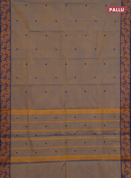 Chettinad cotton saree dual shade of bluish yellow and peacock green with thread woven buttas and thread woven border