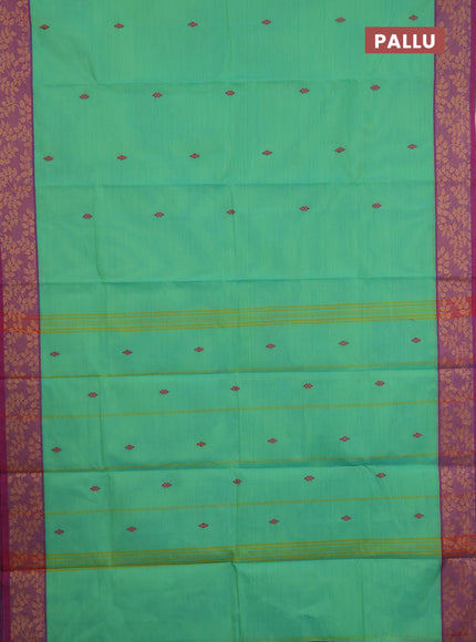 Chettinad cotton saree teal green and purple with thread woven buttas and thread woven border