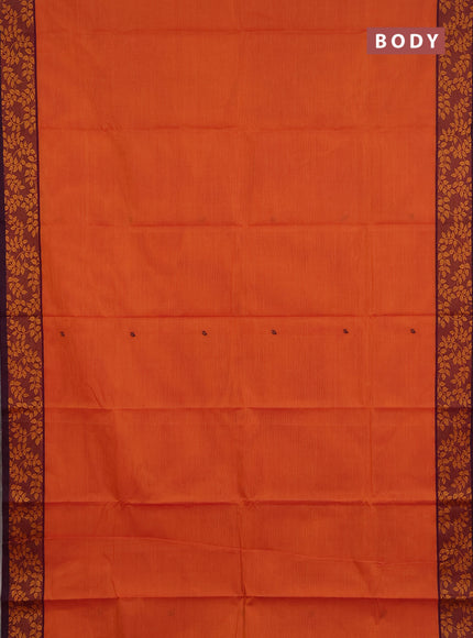 Chettinad cotton saree sunset orange and purple with thread woven buttas and thread woven border