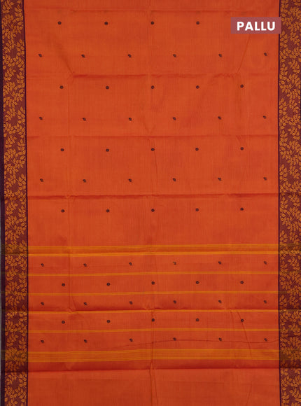 Chettinad cotton saree sunset orange and purple with thread woven buttas and thread woven border