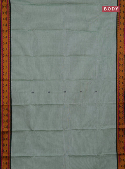 Chettinad cotton saree elaichi green and mustard yellow with thread woven buttas and thread woven butta border