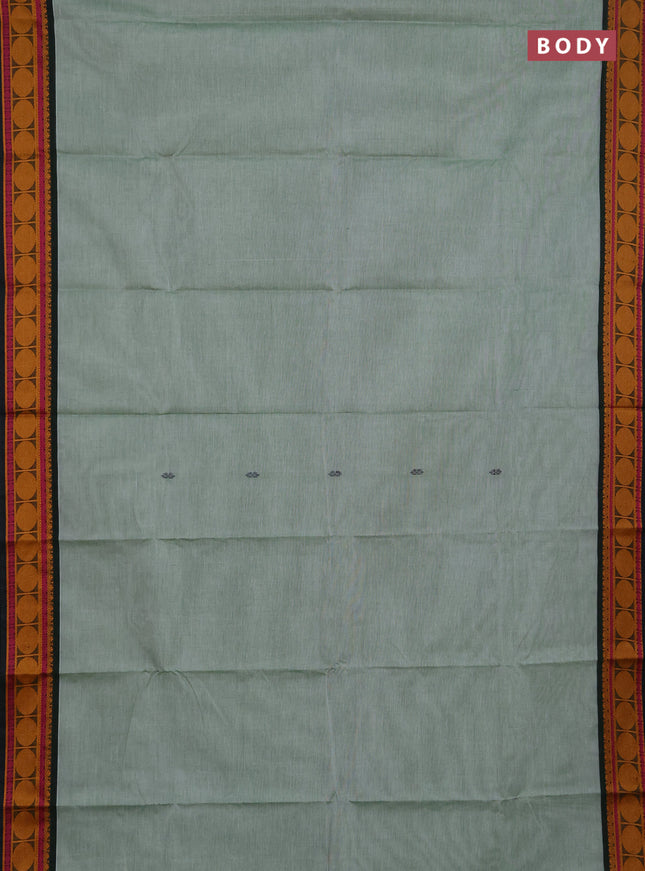 Chettinad cotton saree elaichi green and mustard yellow with thread woven buttas and thread woven butta border