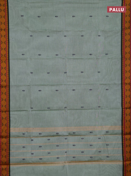 Chettinad cotton saree elaichi green and mustard yellow with thread woven buttas and thread woven butta border