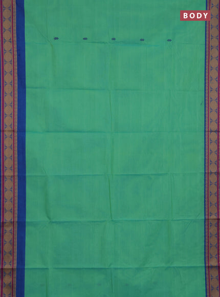Chettinad cotton saree teal green and blue with thread woven buttas and thread woven butta border