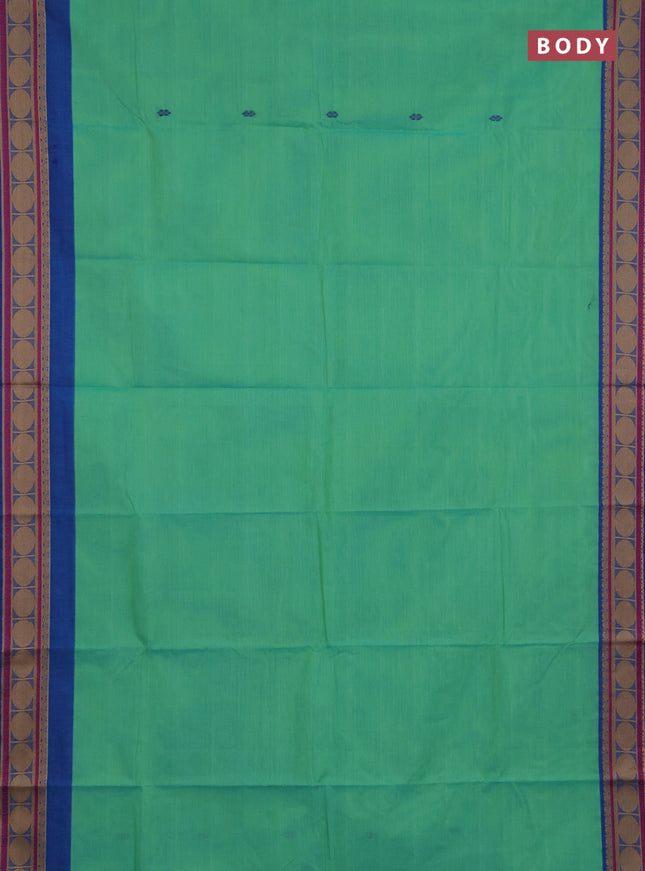 Chettinad cotton saree teal green and blue with thread woven buttas and thread woven butta border