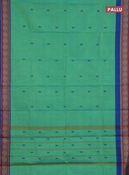 Chettinad cotton saree teal green and blue with thread woven buttas and thread woven butta border