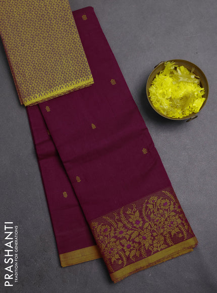 Chettinad cotton saree wine and sunset orange with thread woven buttas and thread woven border