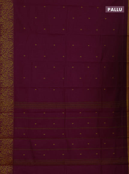 Chettinad cotton saree wine and sunset orange with thread woven buttas and thread woven border