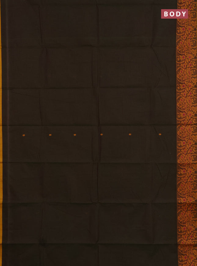 Chettinad cotton saree olive green and mustard yellow with thread woven buttas and thread woven border