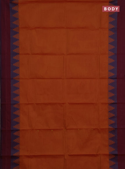 Chettinad cotton saree brown and magenta pink with thread woven buttas and temple design thread woven simple border