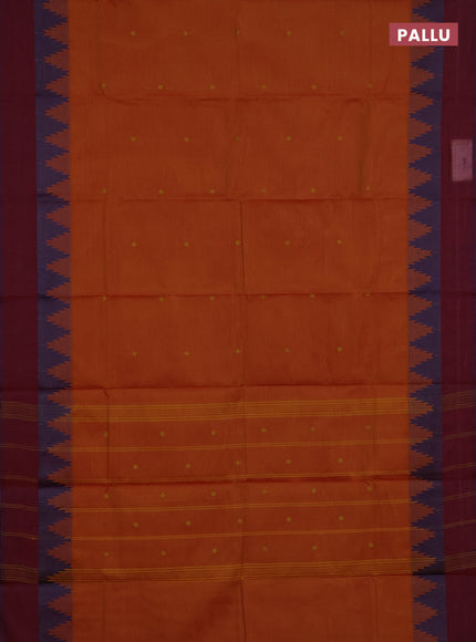 Chettinad cotton saree brown and magenta pink with thread woven buttas and temple design thread woven simple border