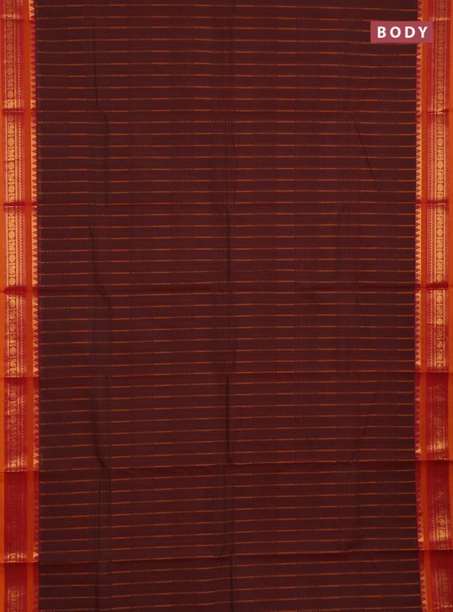 Chettinad cotton saree dual shade of maroon and orange with allover thread weaves pattern and zari woven border