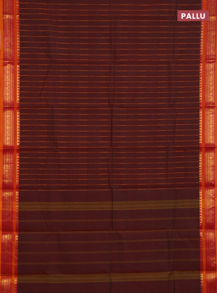 Chettinad cotton saree dual shade of maroon and orange with allover thread weaves pattern and zari woven border