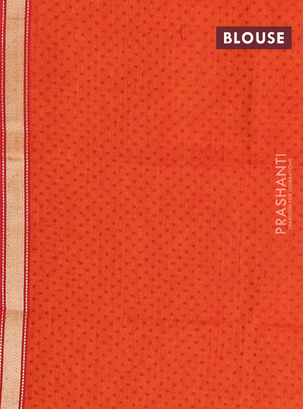 Chettinad cotton saree dual shade of maroon and orange with allover thread weaves pattern and zari woven border