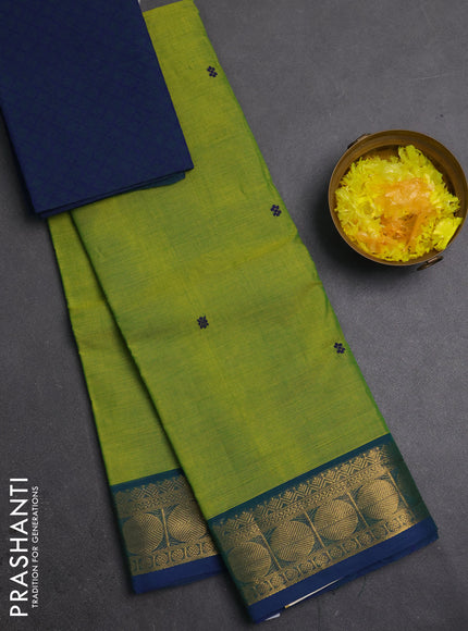 Chettinad cotton saree light green with thread woven buttas and zari woven butta border