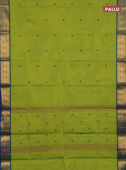 Chettinad cotton saree light green with thread woven buttas and zari woven butta border