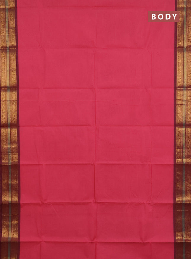 Chettinad cotton saree pink and magenta pink with plain body and zari woven border