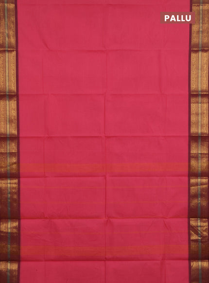 Chettinad cotton saree pink and magenta pink with plain body and zari woven border